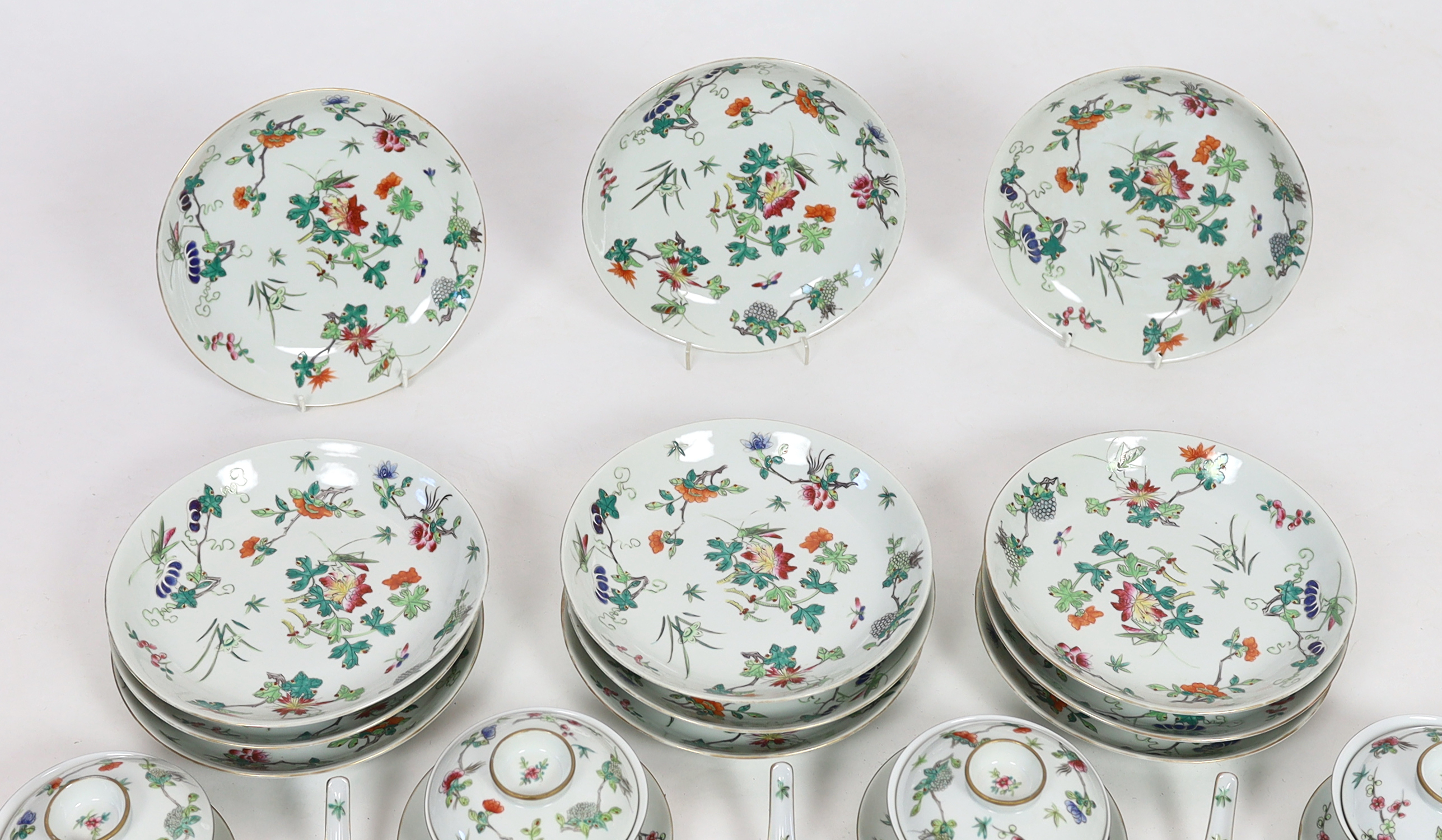 A large Chinese famille rose table service, late Qing/early Republic period
